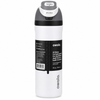 A 32 oz Owala insulated water bottle with a white body, black label, and black-and-white flip-top lid, shown on a plain white background.