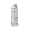A light blue Owala water bottle with Snoopy illustrations and a matching light blue and white flip-top lid, shown on a clean white background.